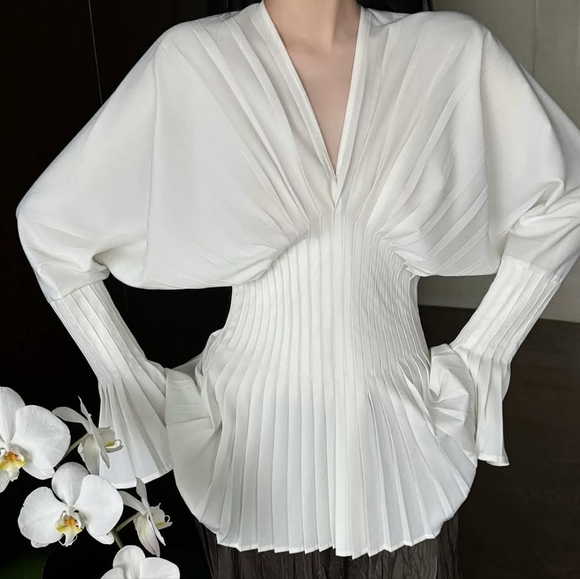 D.H. GATE Pleated Long Sleeve Blouse - Picture 6 of 8